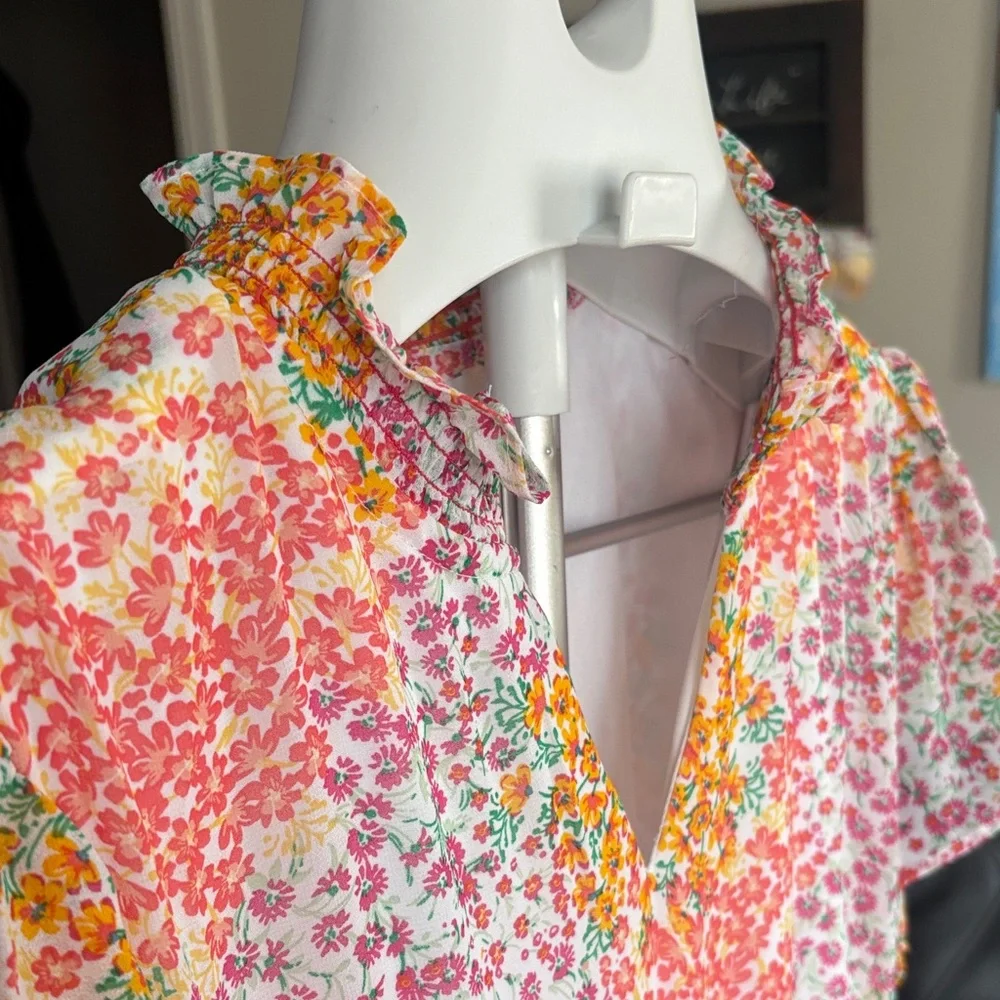 Sam & Jess Women's Floral-Printed Smocked-Waist Tiered Midi Dress Size L Spring - Picture 8 of 8